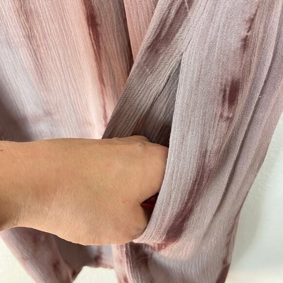 Black Swan‎ Shirt Dress Size S Mauve Tie Dye Crinkle Gauze Pockets Mini - Picture 7 of 9